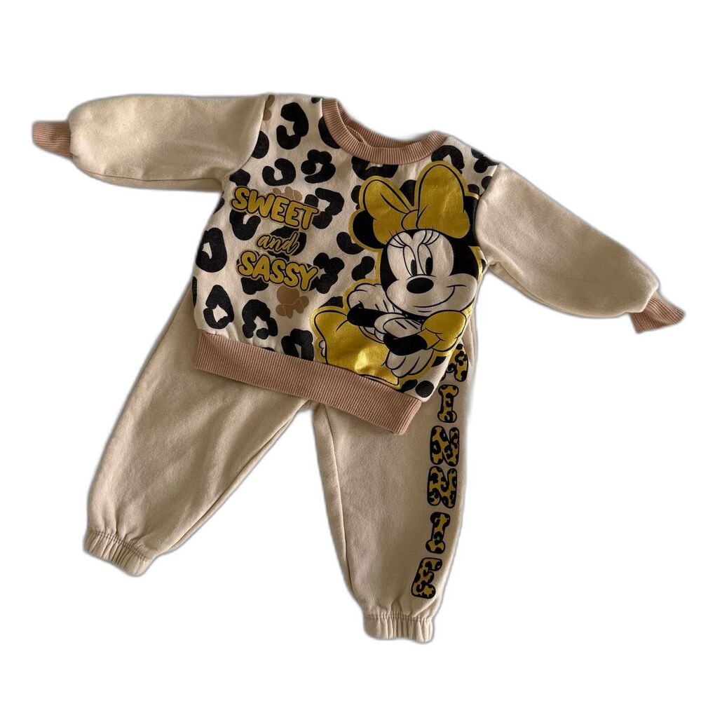 Disney Baby Girl 12M Minnie Mouse Sweatsuit Sweet and Sassy Leopard Print Gold